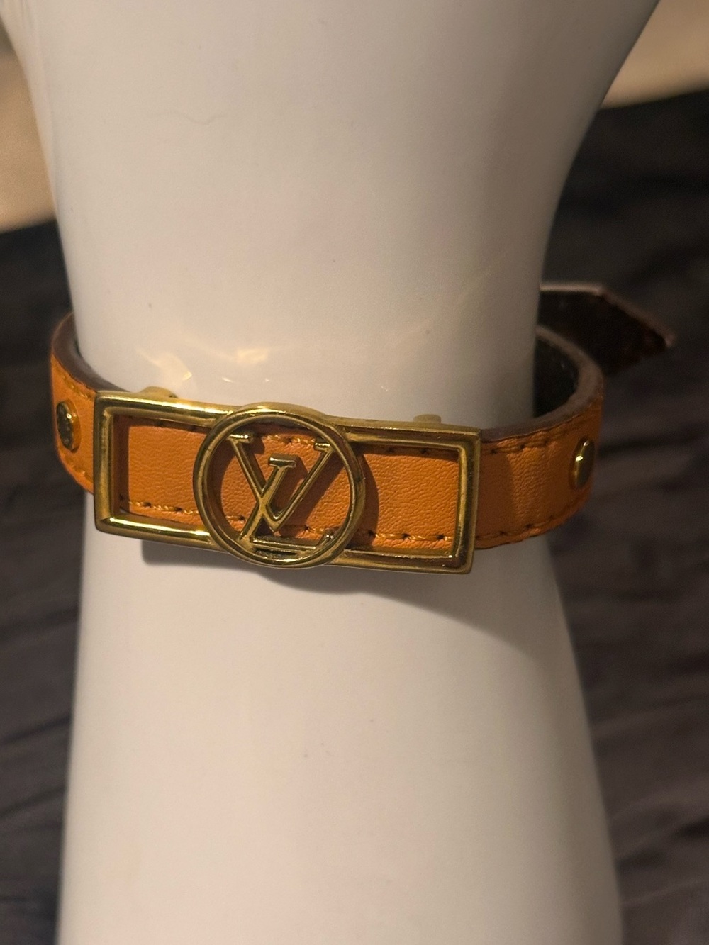 Louis Vuitton - Orange Leather LV Logo Bracelet